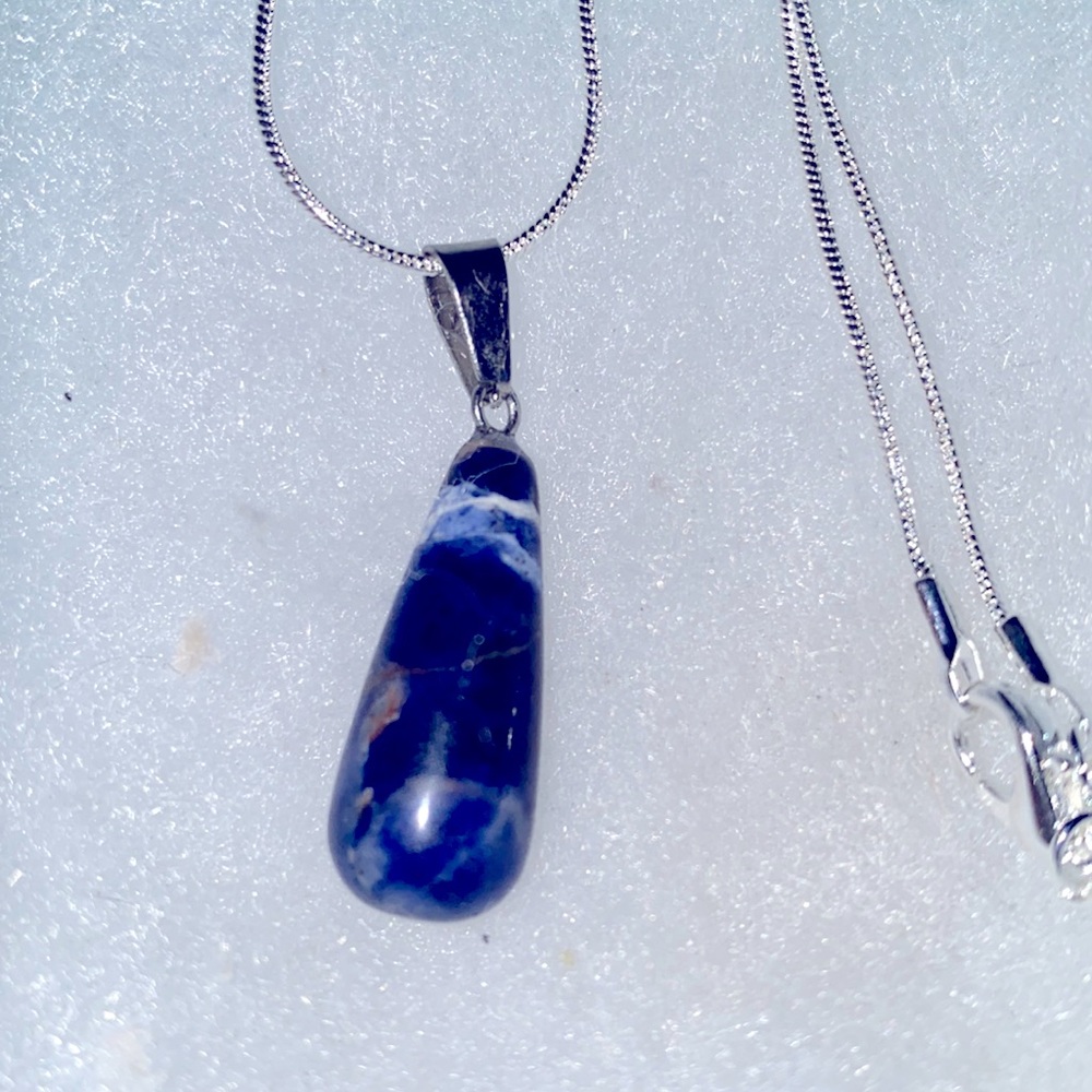 Blue and White Sodalite Sterling Silver Necklace 24”